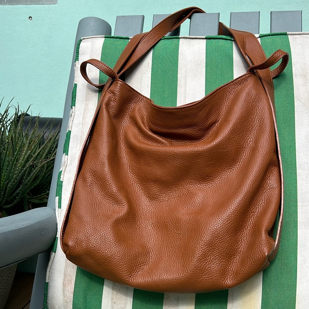 Buttery Soft Florentine Leather Purse Backpack - Camel Color - Made In Italy